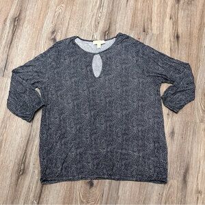 MICHAEL KORS Womens Keyhole Neck Jersey Shirt - Size XL  Black Print 3/4 Sleeves